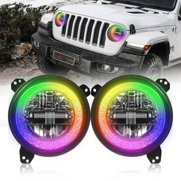 Flashtech Jeep Wrangler JL 9" LED Headlights with Color Chase Halos
